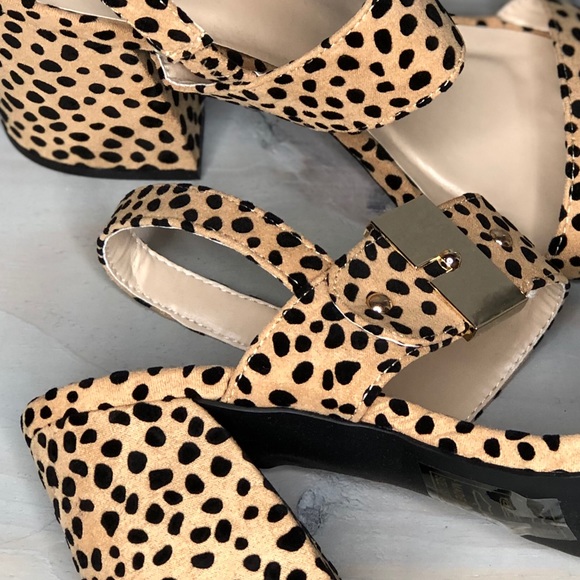 Beige Cheetah Print Suede Ankle Strap Heels - Picture 6 of 7
